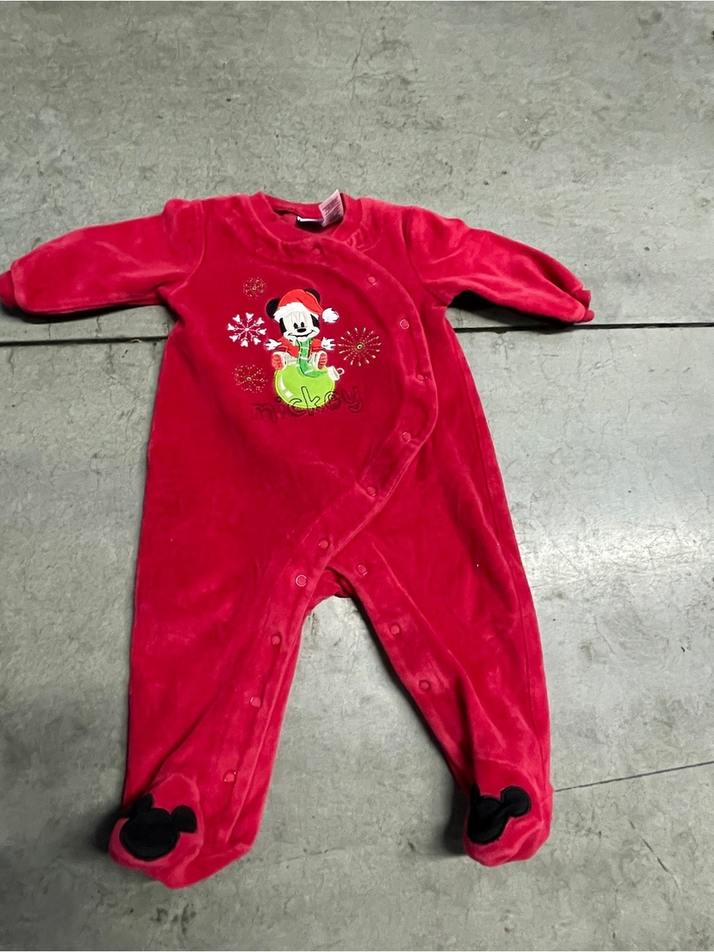 Disney Red Mickey Mouse Holiday Plush Footed One-Piece 6M